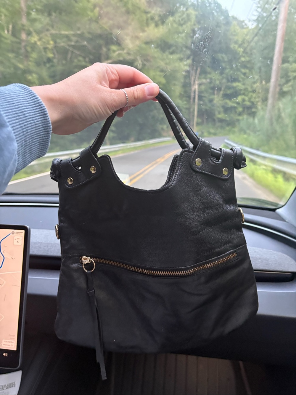 Pietro Alessandro Black Italian Leather Tote Purse
